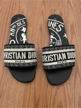 Dior Black and White Logo Slide Sandals